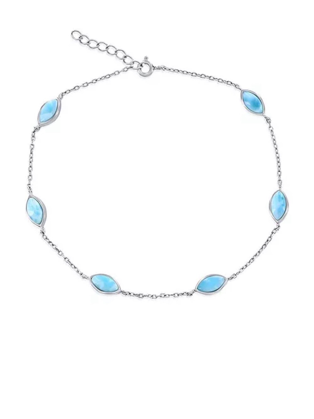 Sterling Silver Larimar Link Anklet - Blue